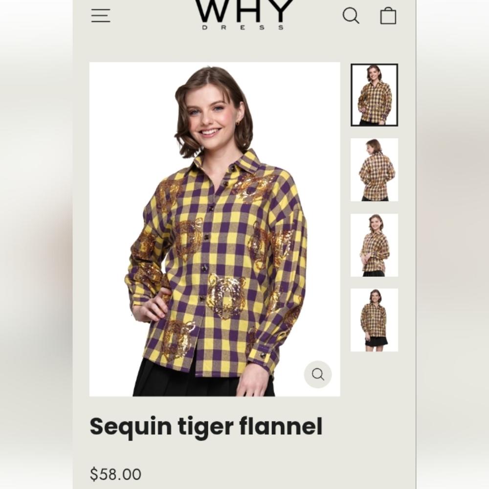 Purple and Yellow Flannel With Sequin Tigers